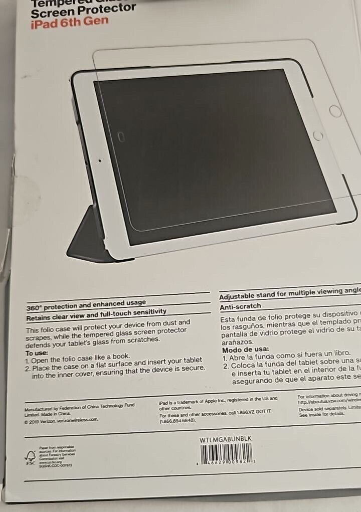 Verizon Folio Case & Tempered Glass Combo for iPad 5th 6th Gen 9.7 In Black
