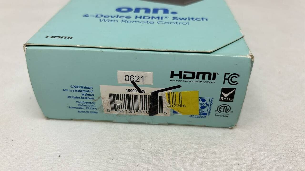 Watch onn 4 Device HDMI Switch with Remote Control for TV Projector Stream Box