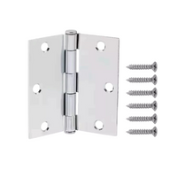 3.5" Chrome Door Hinges Square Radius Squeak Free Steel Hardware Pack of 48