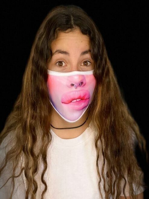 New Face Mask Washable Reusable Fabric Fun Design Big Lips Nose Ring For Adult
