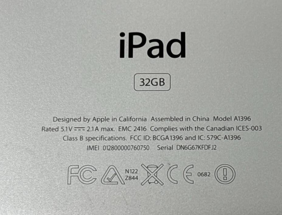 Apple iPad 2 A1396 32GB Bluetooth Wi-Fi 9.7" Muti-Touch Tablet Genuine GOOD