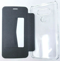 Xqisit Adour Folio Flap Cover Clear Black Protective Case for LG G5 Slim Fit