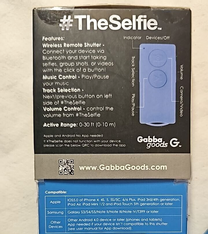 The Selfie Bluetooth Camera Remote Shutter Wireless Music Control Android Apple