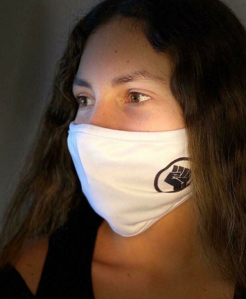 Black Lives Matter Face Mask BLM Side Logo Reusable Mouth Cover Protection White