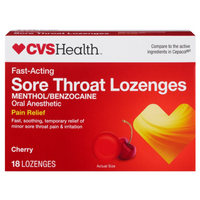 CVS Health Fast Acting Sore Throat Lozenges Cherry 18ct Pack of 6 Menthol