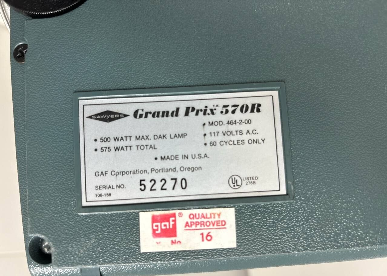 Sawyers Grand Prix 570 R Slide Projector Portable Compact Vintage As Is READ