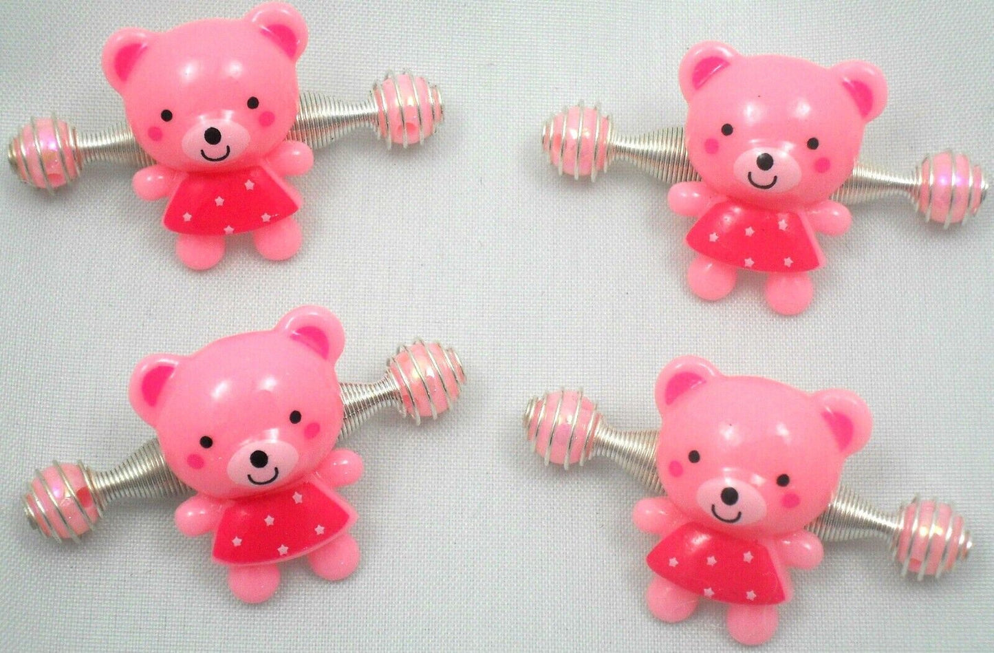4 Set Metal Spring Pink Bear Apply Hair Clip Appliqué Young Girls Kids Fashion