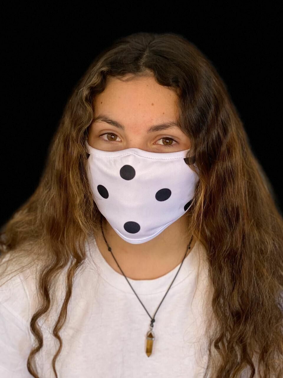 Reusable Face Mask Protective White Mouth Cover Black Polka Dots for Kids Youth