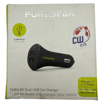 PureGear Car Charger 24W Universal Dual USB Port Fast Charging Adapter Black