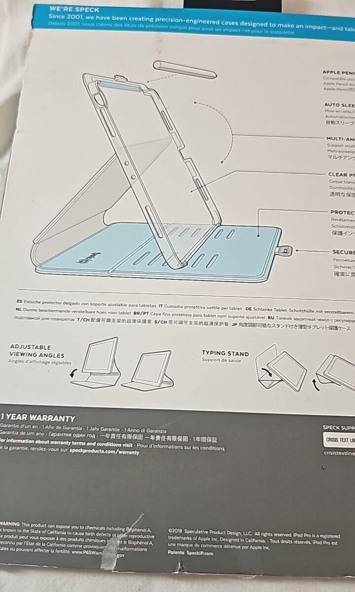 Speck Balance Folio Clear for iPad Pro 1st Gen 11" 2018 Apple Pencil Stand Cover