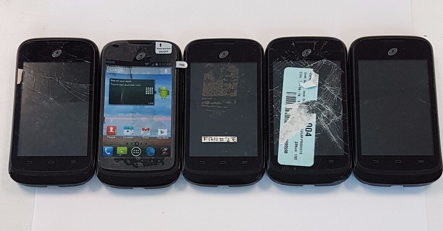5 Lot ZTE Whirl Z660G Tracfone Wireless Android Smartphone GSM 3G 4 GB Used