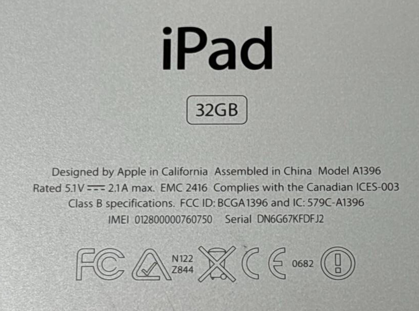 Apple iPad 2 A1396 32GB Bluetooth Wi-Fi 9.7" Muti-Touch Tablet Genuine GOOD