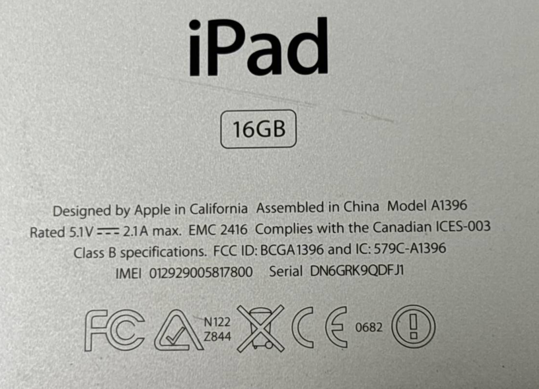 Apple iPad 2 A1396 16GB Bluetooth Wi-Fi 9.7" Muti-Touch Tablet GENUINE GOOD