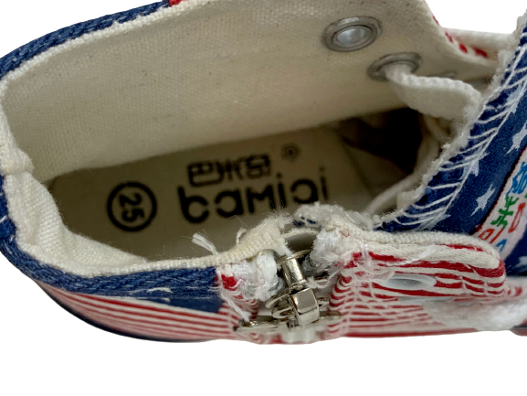 American Flag Sneakers For Kids Size 8 White Straps and Stars High Top Easy