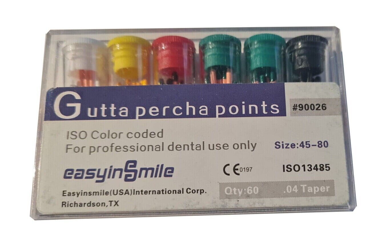 Gutta Percha Points ISO13485 Color Coded .04 Taper 45 to 80 pts USA #90026 60 un
