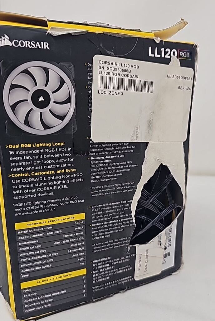 Corsair LL Series LL120 LED PWM Computer Case RGB 120mm 3 Fan Pack Set