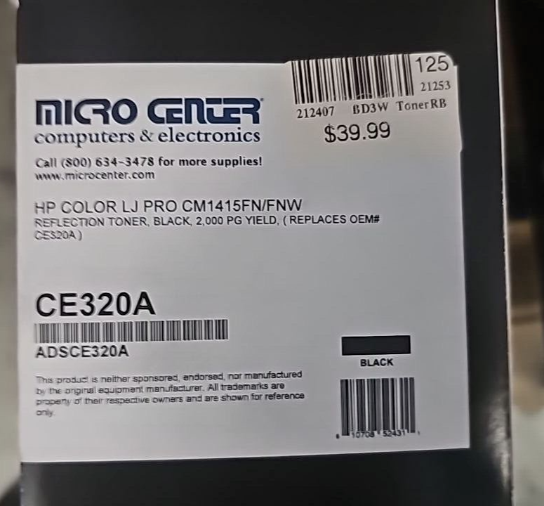 Reflection CE320A Replace Print Toner Cartridge 2000 PG YIELD HP LaserJet Pro