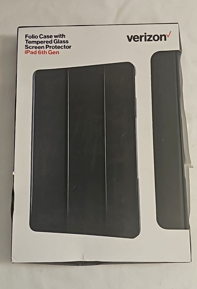 Verizon Folio Case & Tempered Glass Combo for iPad 5th 6th Gen 9.7 In Black