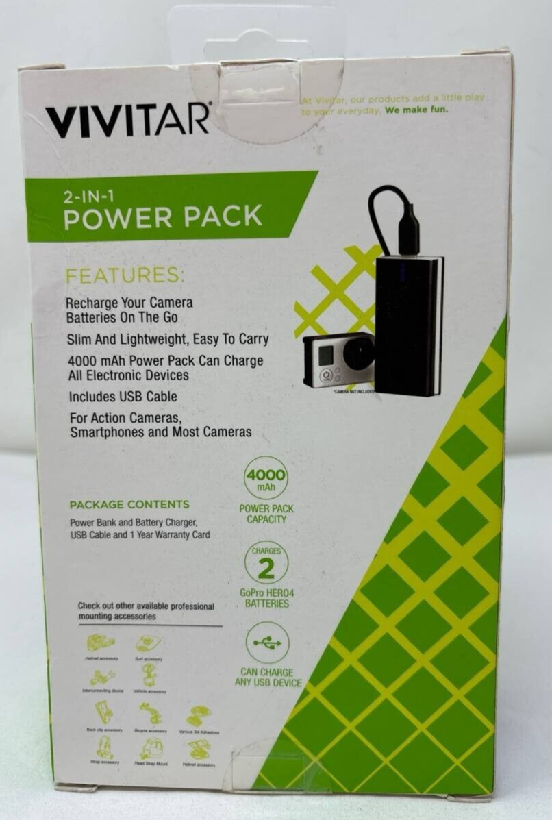 Vivitar Adventure On 2 in 1 Power Pack 4000mAh Battery Charger for GoPro HERO9