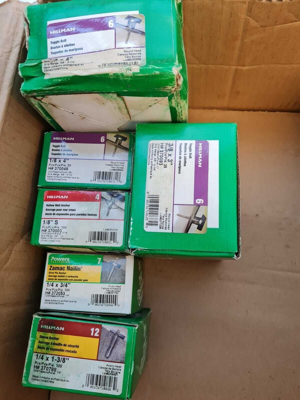 400 Hillman Round Steel Toggle Bolt Nylon Nailing anchors 3/8 1/8 1/4 in Mix
