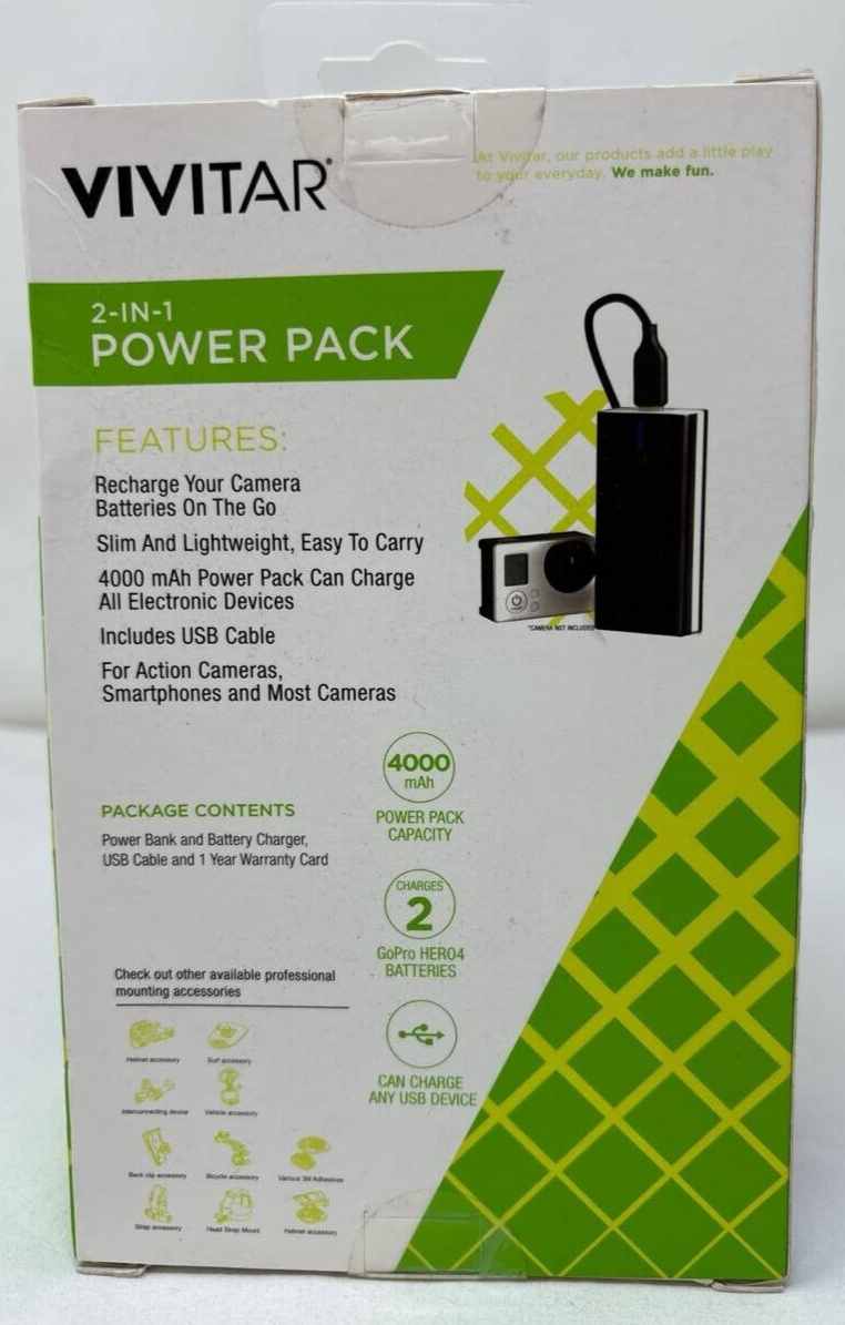 Vivitar Adventure On 2 in 1 Power Pack 4000mAh Battery Charger for GoPro HERO9