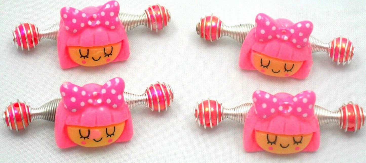 4 lot Hair Clip Pink Fun Little Doll Small Girlie Bow Spring BABY Toddler EASY