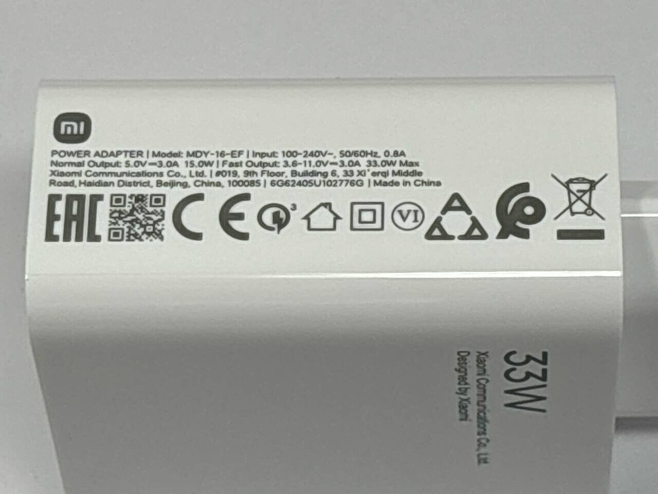 Xiaomi MDY-16-EF Power Adapter USB Fast Charger 33W EU wall Charge Universal Fit