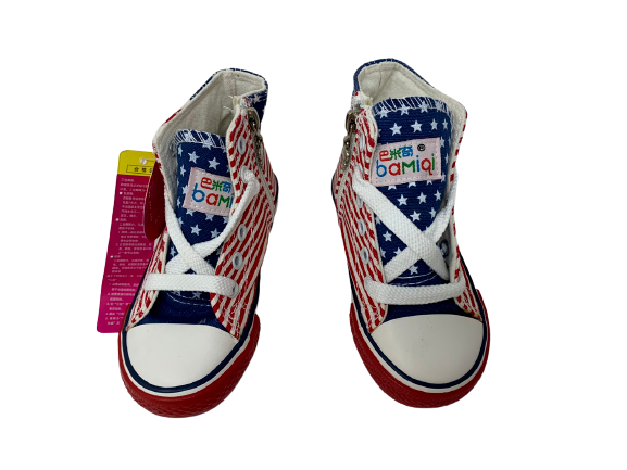American Flag Sneakers For Kids Size 8 White Straps and Stars High Top Easy