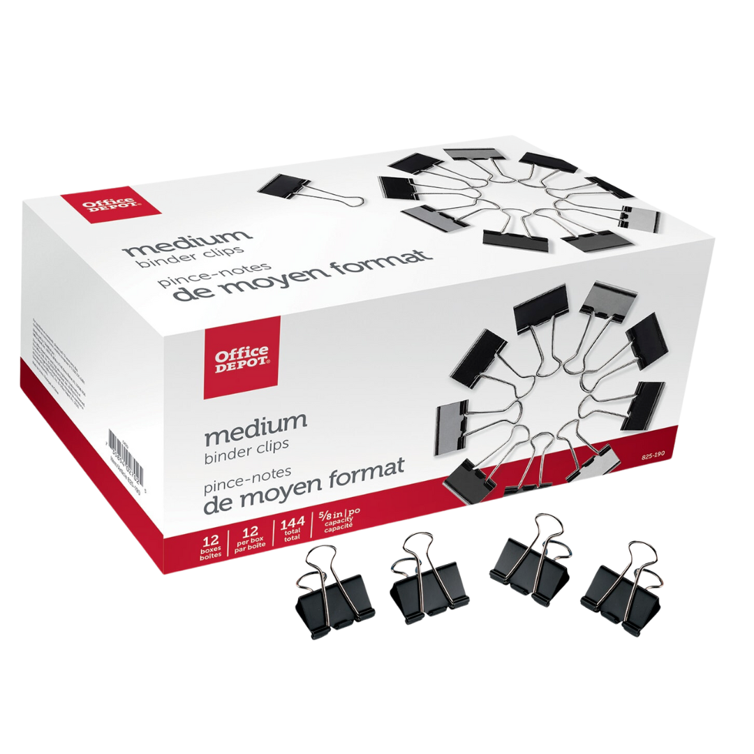 Office Depot Pack of 144 Medium Organizer Binder Clips Up To 80 Paper Sheets