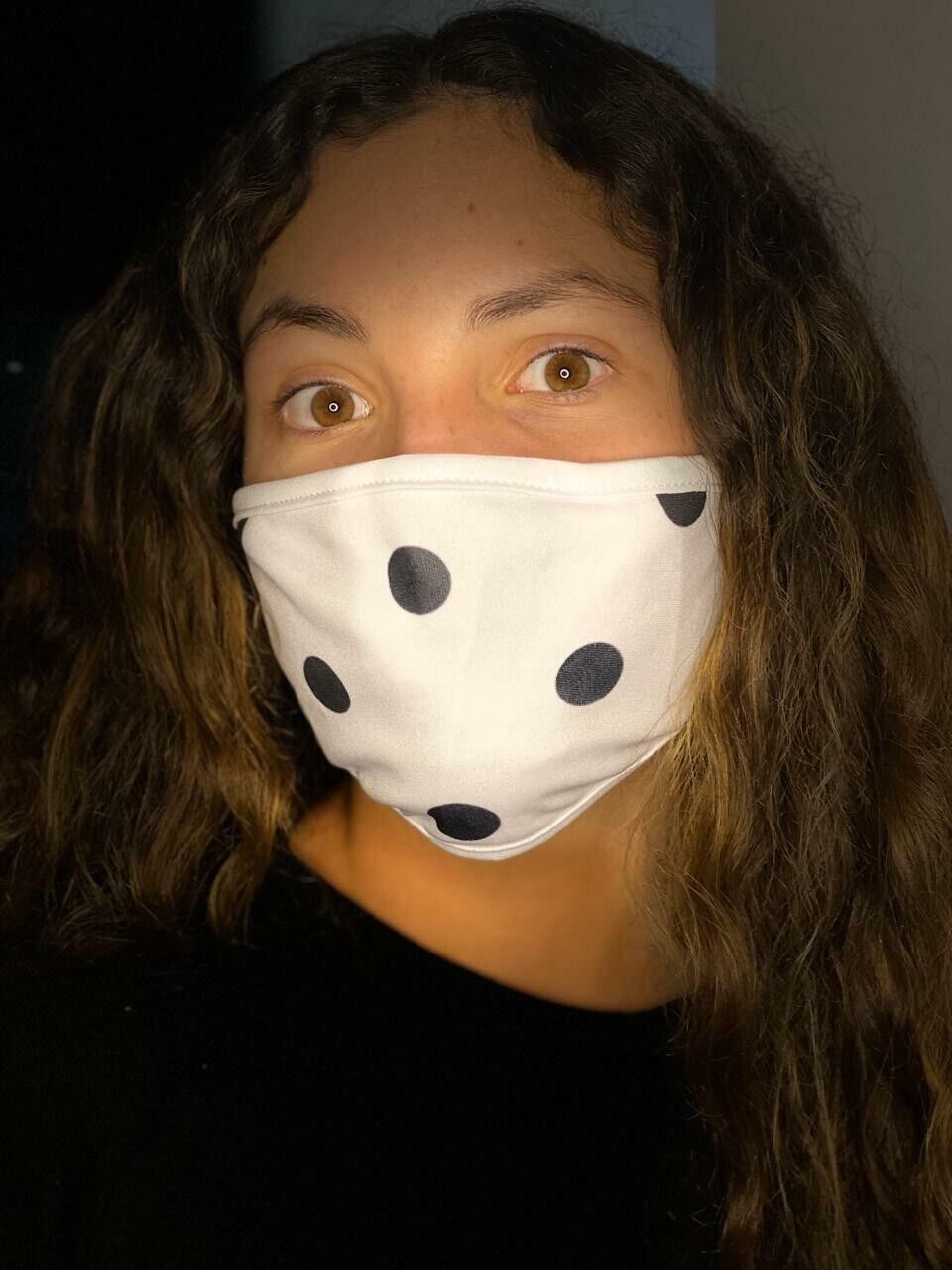 Reusable Face Mask Protective White Mouth Cover Black Polka Dots for Kids Youth