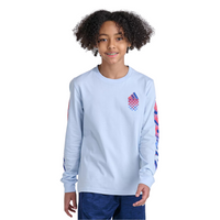 Adidas Boys Long Sleeve Built For Speed Graphic Tee Shirt Crystal Sky Size 8