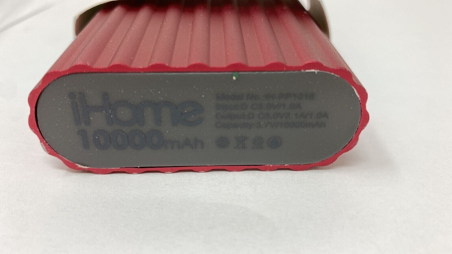 iHome Rechargeable External Portable Battery Charger Power Bank 10000 mAh Red