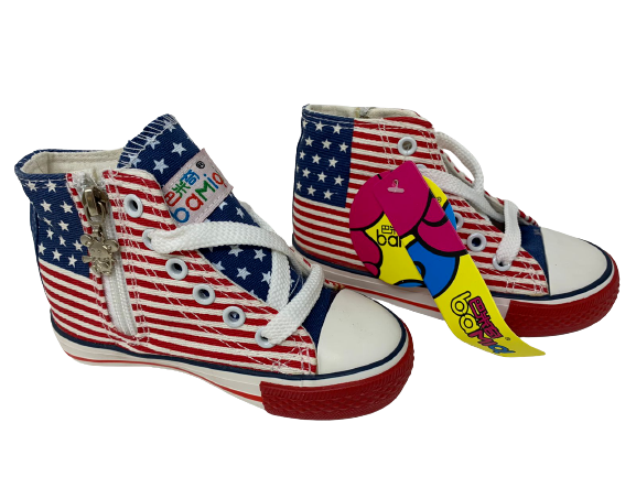 American Flag Sneakers For Kids Size 8 White Straps and Stars High Top Easy