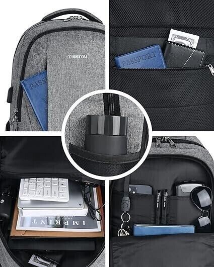 Tigernu Travel Backpack Slim Lightweight USB Charging for Laptop iPad to 15.5"