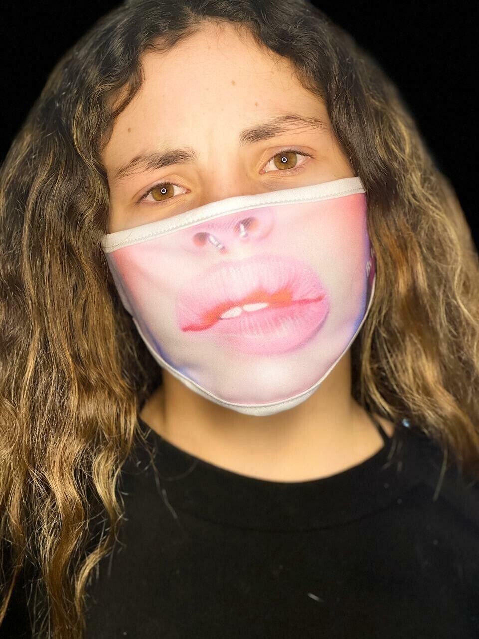 New Face Mask Washable Reusable Fabric Fun Design Big Lips Nose Ring For Adult