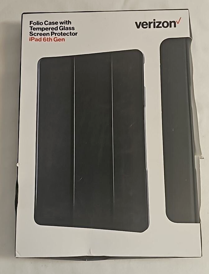 Verizon Folio Case & Tempered Glass Combo for iPad 5th 6th Gen 9.7 In Black