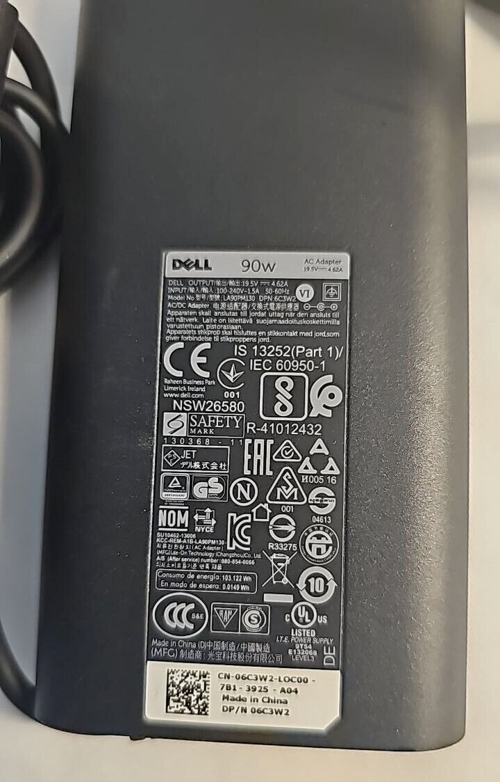 Dell 90W Laptop Power Adapter for Latitude Inspiron XPS Vostro Alienware Studio