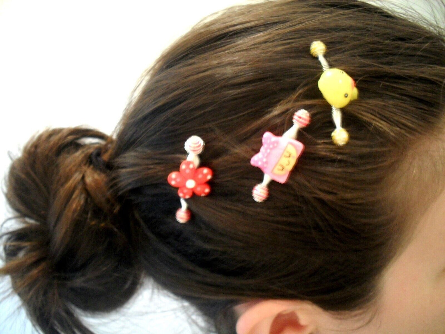 4 lot Hair Clip Pink Fun Little Doll Small Girlie Bow Spring BABY Toddler EASY