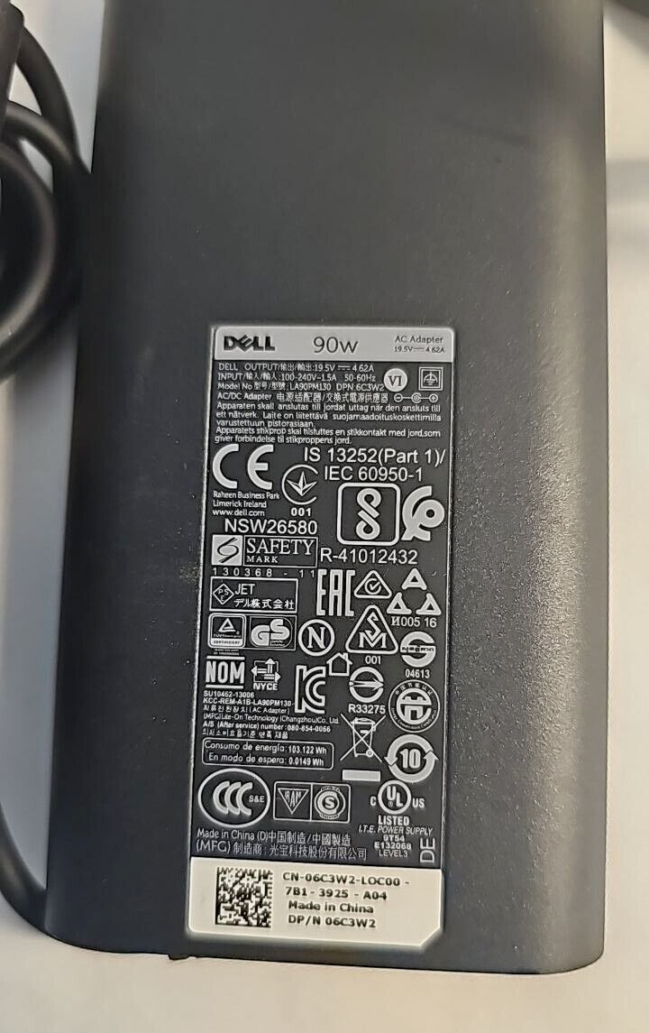 Dell 90W Laptop Power Adapter for Latitude Inspiron XPS Vostro Alienware Studio