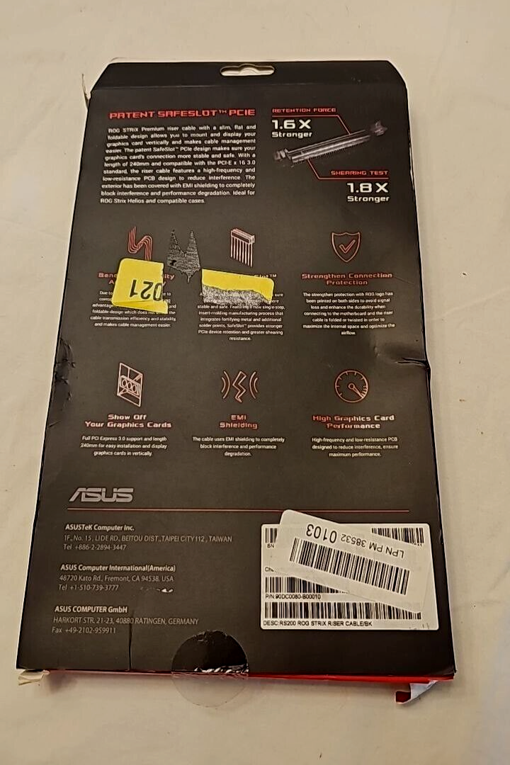 Asus ROG Strix Riser Cable 240mm PCI-E 3.0 x 16 SafeSlot EMI Shielding SafeSlot