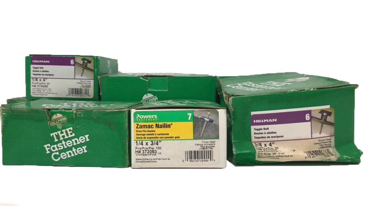 400 Hillman Round Steel Toggle Bolt Nylon Nailing anchors 3/8 1/8 1/4 in Mix
