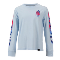 Adidas Kids Racing Graphic T Shirt Long Sleeve Light Cyan Crew Neck Size L 14