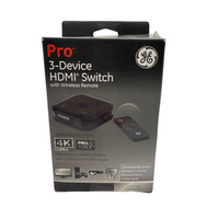 GE Black HDMI Switch 3 Port 4K Ultra HD Auto Selector Hub with Wireless Remote
