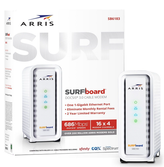 Arris SB6183 Surfboard Docsis 3.0 686 Mbps Cable Modem 16X4 Channels - White