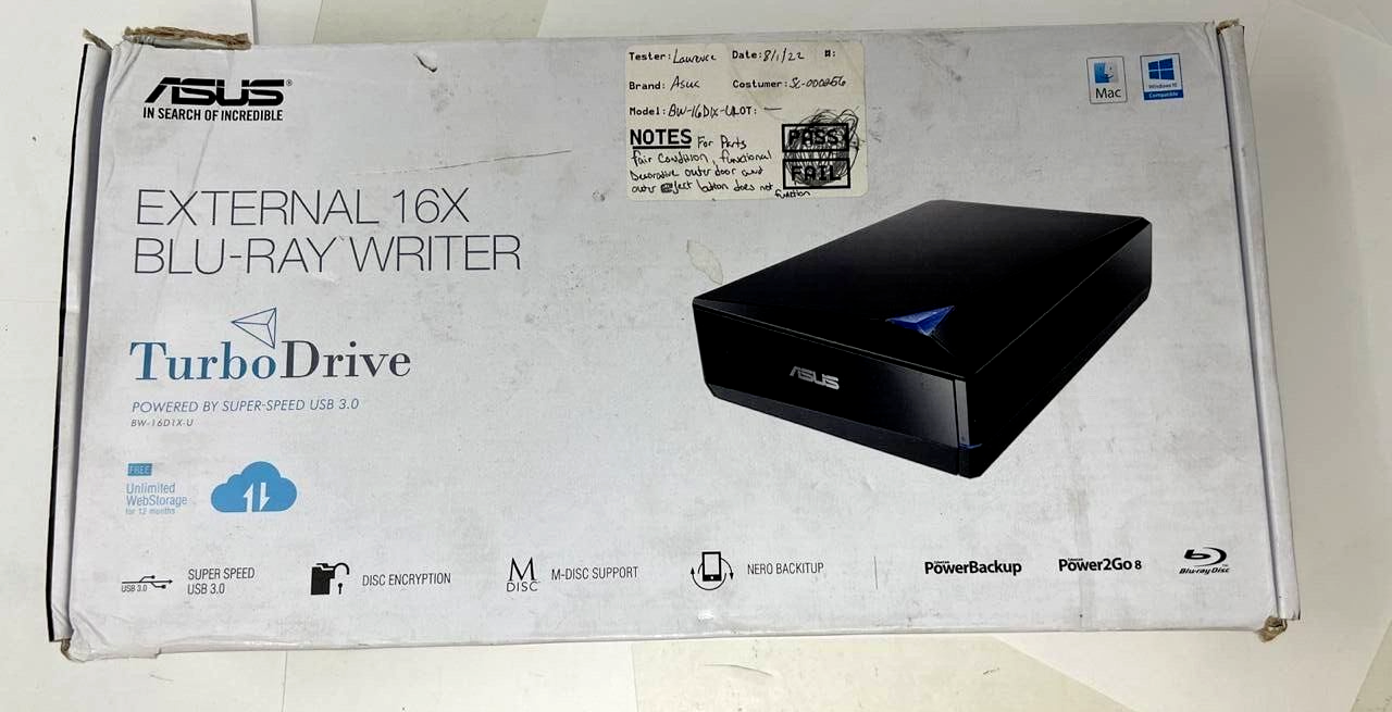 Asus BW-16D1X-U External Powerful Blu-Ray Drive for PC 16x Writing USB READ