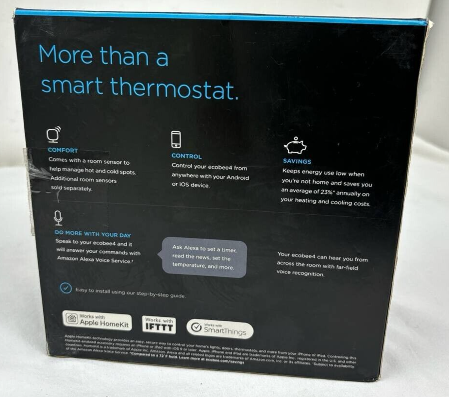 Ecobee 4 EB-STATE4-01 Smart Programmable Thermostat HomeKit Alexa Enabled Black