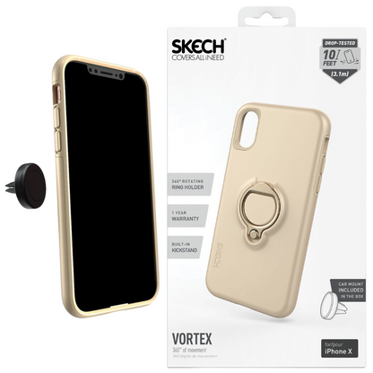 Skech Vortex Protective Case for iPhone X XS Ring Holder and Car Mount Champagne