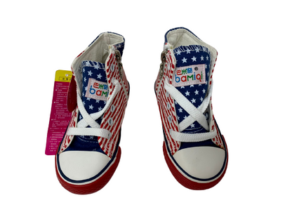 Bamiqi Sneakers For Kids Size 8.5 Shoes American White Straps and Stars Zipper