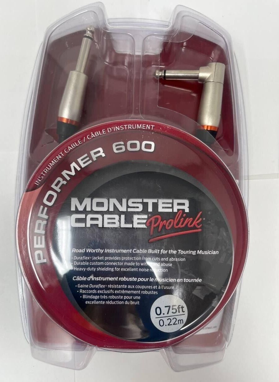 Monster Performer 600 Prolink Instrument Cable 1/4" Straight to Angle 0.75ft