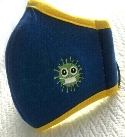 Blue & Yellow Small Face Mask For Kids Mouth Cover Washable Adjustable